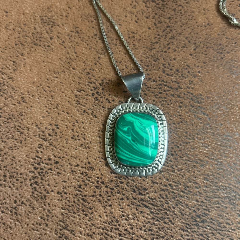 Vintage Sterling and Green Pendant